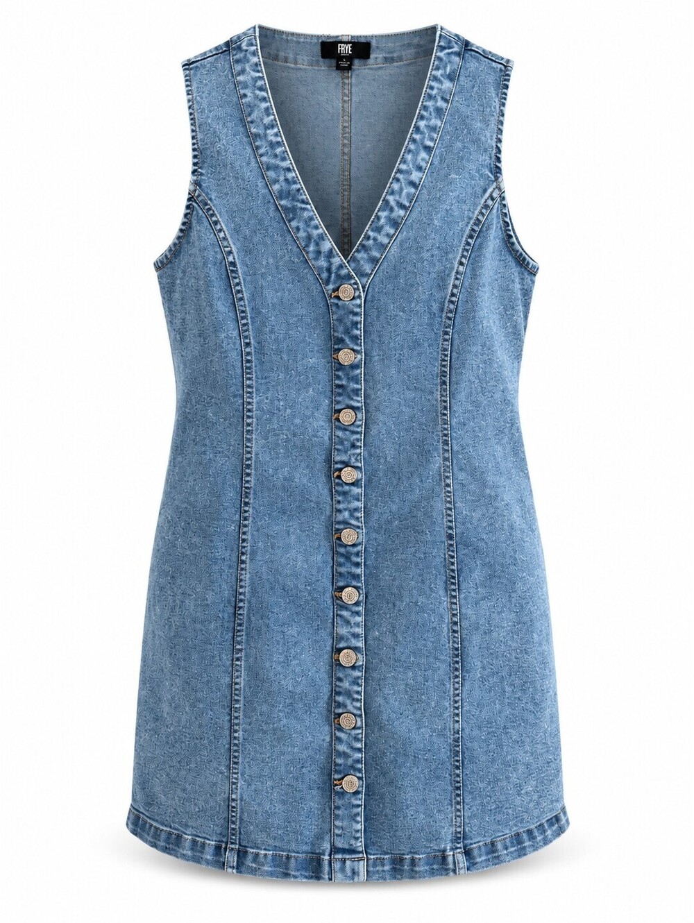 Frye Light Wash Denim Mini Dress L Button Front Western 90s Y2K